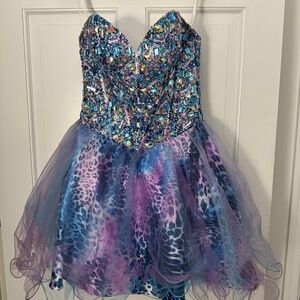 Embellished Strapless aninal Print Gems